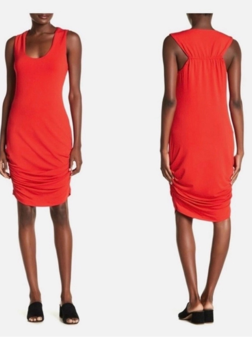 ❤️ Radiant Red RACHEL Roy Ruched Side Racerback Jersey Dress - Size Medium